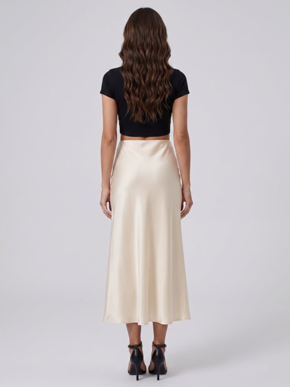 Women's Beige Satin Maxi Skirt High Waist Bias Cut Wedding Guest Slip Style - Picture 2 of 3